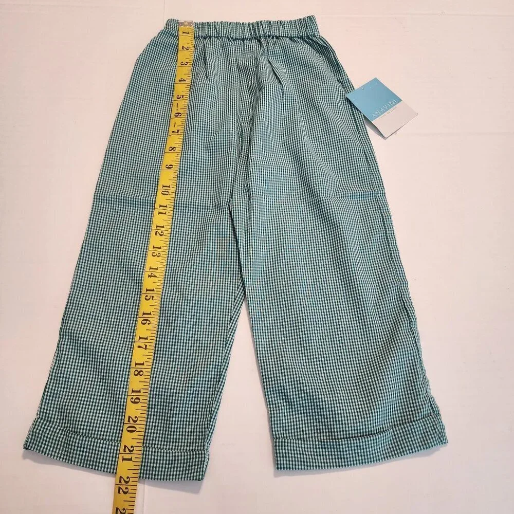 Anavini pants boys 3 green gingham lightweight cotton elastic waist New